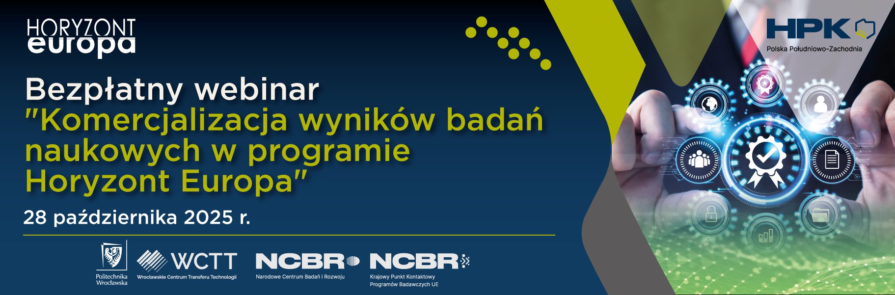 grafika promująca szkolenie Komercjalizacja wyników badań naukowych w programie Horyzont Europa